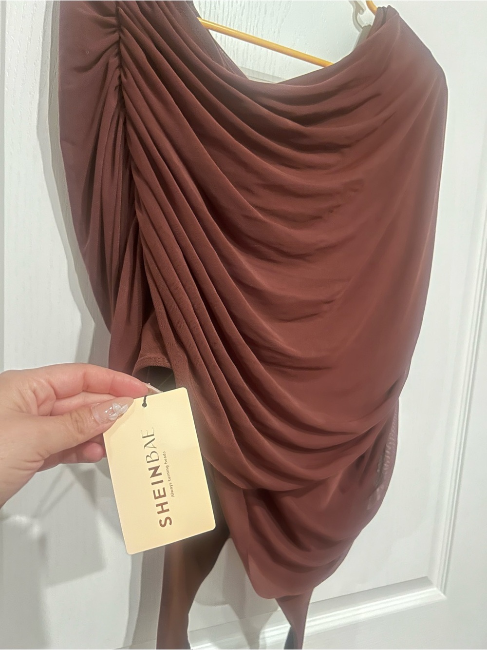 SHEIN Brown Ruched Draped body suit